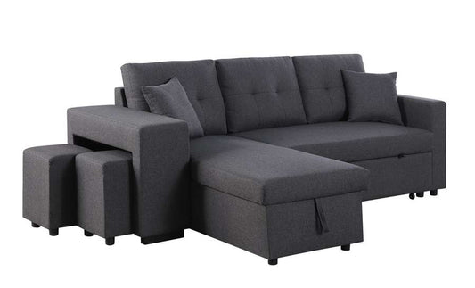 Lilola Home - Dennis Dark Gray Linen Fabric Reversible Sleeper Sectional with Storage Chaise and 2 Stools - 81365 veiw 2