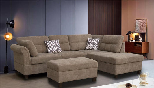 Lilola Home - Diego 103.5inW Brown Fabric Sectional Sofa with Right Facing Chaise, Storage Ottoman, and 2 Accent Pillows-A83003 veiw 2