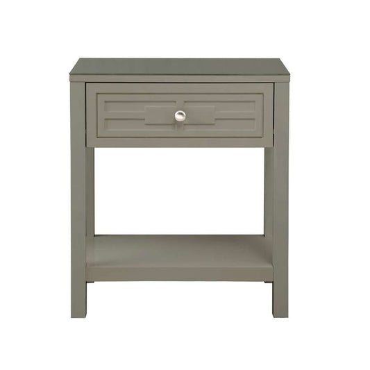 Lilola Home - Dylan Taupe Wooden End Side Table Nightstand with Glass Top and Drawer - 98003TP veiw 2