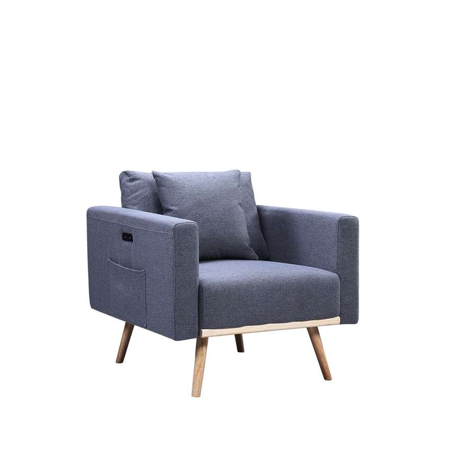 Lilola Home - Easton Dark Gray Linen Fabric Chair with USB Charging Ports Pockets & Pillows - 81370-C veiw 4
