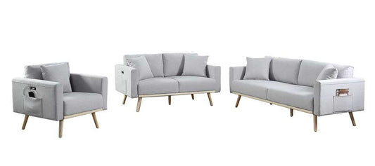 Lilola Home - Easton Light Gray Linen Fabric Sofa Loveseat Chair Living Room Set with USB Charging Ports Pockets & Pillows - 81370LG veiw 2