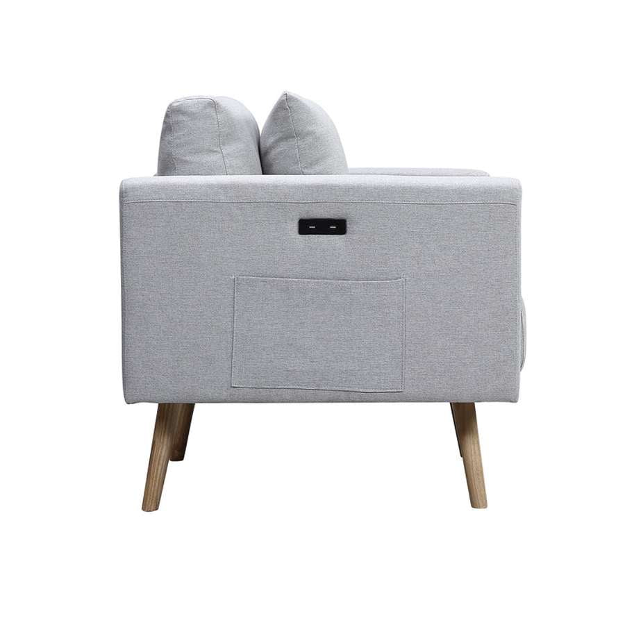 Lilola Home - Easton Light Gray Linen Fabric Sofa with USB Charging Ports Pockets & Pillows - 81370LG-S veiw 6