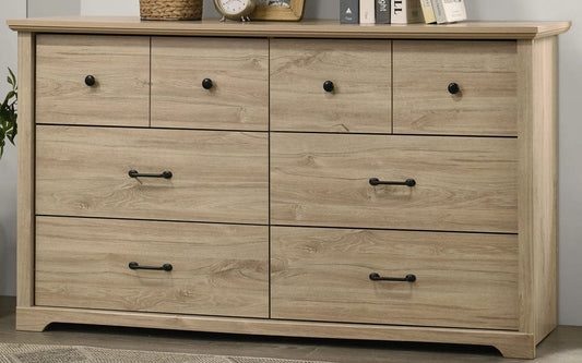 Lilola Home - Elara 57"W Light Oak Finish 6-Drawer Dresser with Black Handles - 58906DR view 2