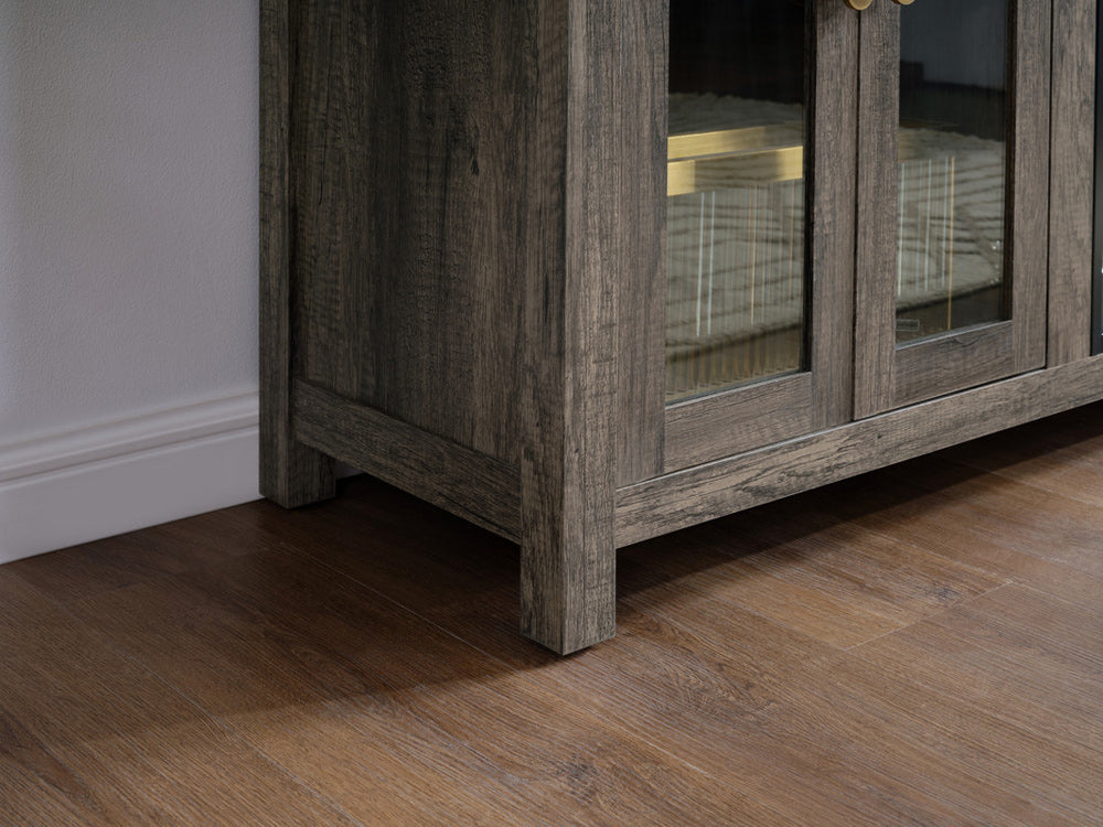 Lilola Home - Ellington 70"W Gray Walnut Finish Fireplace TV Stand Console with Heater, LED Light, Cabinets, Shelves - 97040