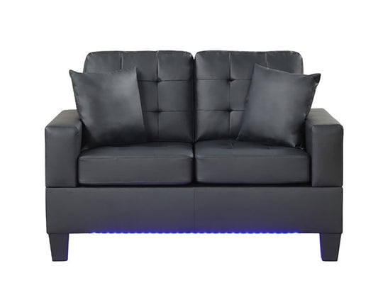 Lilola Home - Genesis 55.5inW Black PVC Fabric Loveseat with LED Lights, USB Charger, Tufted Cushions-84513-L veiw 2