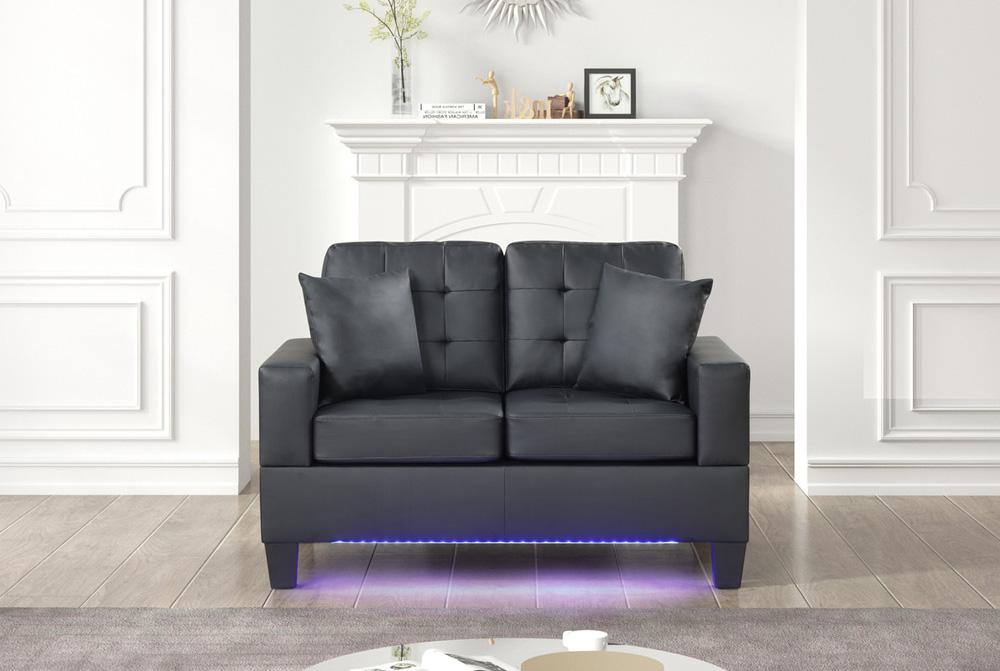 Lilola Home - Genesis 55.5inW Black PVC Fabric Loveseat with LED Lights, USB Charger, Tufted Cushions-84513-L veiw 9