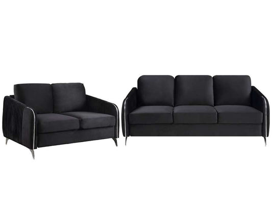 Lilola Home - Hathaway Black Velvet Fabric Sofa Loveseat Living Room Set - 89726-SL veiw 2
