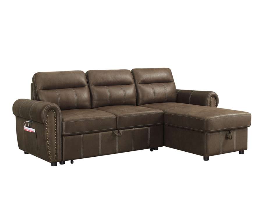 Lilola Home - Hugo Brown Reversible Sleeper Sectional Sofa Chaise with USB Charger - 89112 veiw 6
