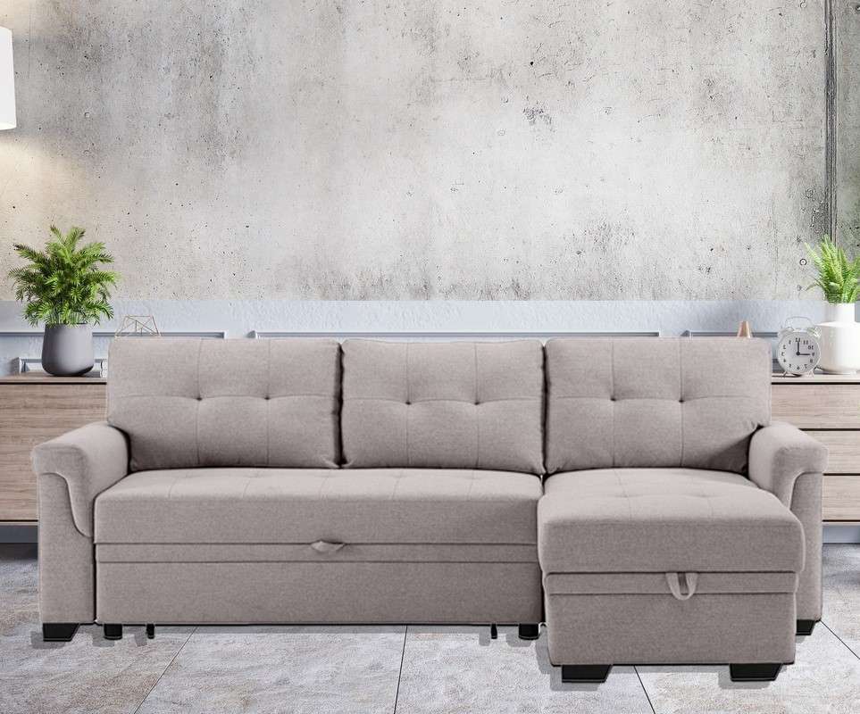 Lilola Home - Hunter Light Gray Linen Reversible Sleeper Sectional Sofa with Storage Chaise - 981340 veiw 1