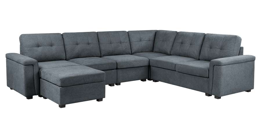 Lilola Home - Isla Gray Woven Fabric 7-Seater Sectional Sofa with Ottoman - 81804-4C veiw 2