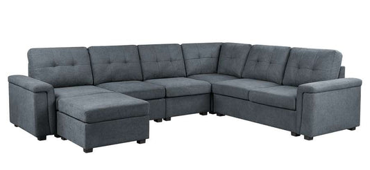 Lilola Home - Isla Gray Woven Fabric 7-Seater Sectional Sofa with Ottoman - 81804-4C veiw 2