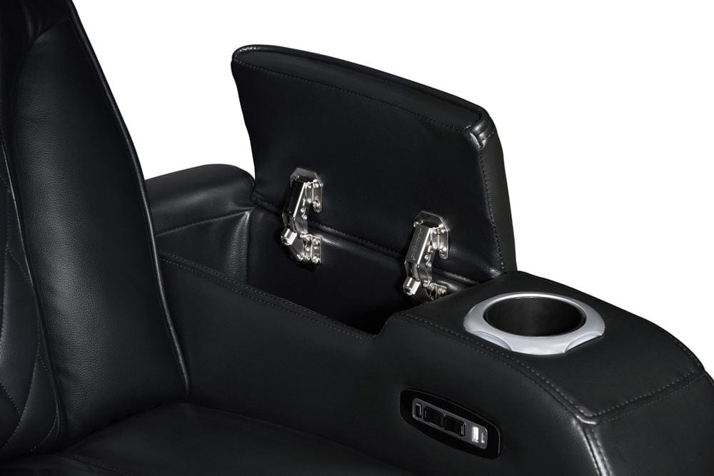 Lilola Home - Jazz 37"W Black Leather Aire Transformer Power Reclining Chair with Power Headrest, LED Lights, USB & USB-C Ports, Storage & Cupholders - 81640-C
