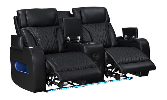 Lilola Home - Jazz 74"W Black Leather Aire Transformer Power Reclining Loveseat with Power Headrest, Bluetooth Speakers, LED Lights, USB & USB-C Ports, Storage & Cupholders - 81640-L view 2