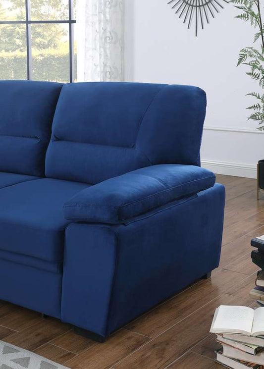 Lilola Home - Kipling Blue Velvet Fabric Reversible Sleeper Sectional Sofa Chaise - 87802BU veiw 2