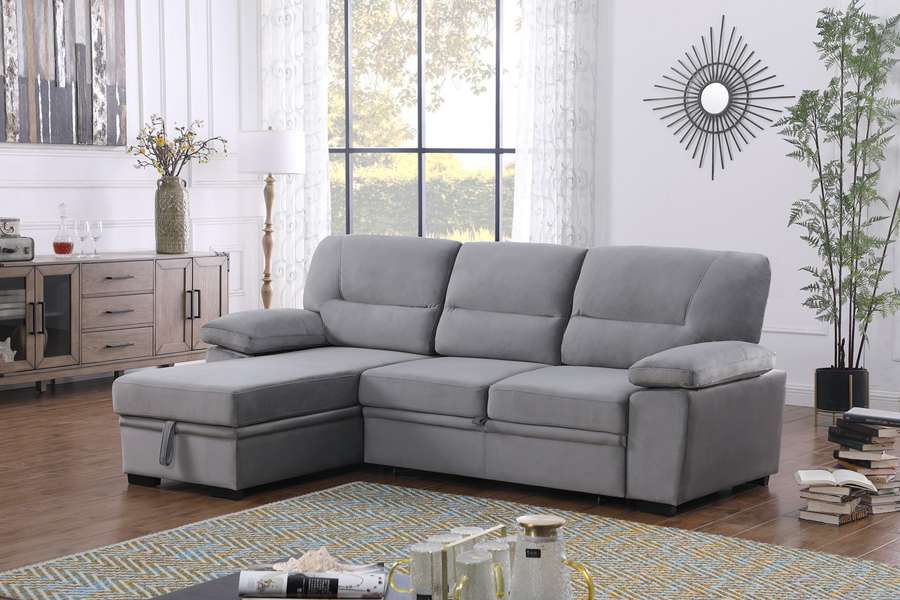 Lilola Home - Kipling Gray Velvet Fabric Reversible Sleeper Sectional Sofa Chaise - 87802GY veiw 6
