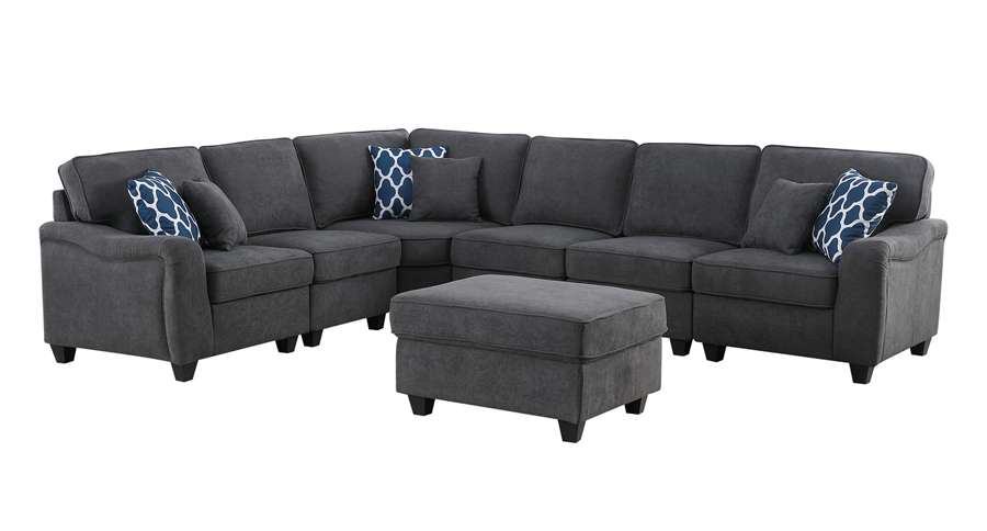 Lilola Home - Leo Dark Gray Woven 7Pc Modular L-Shape Sectional Sofa and Ottoman - 89125-13 veiw 2