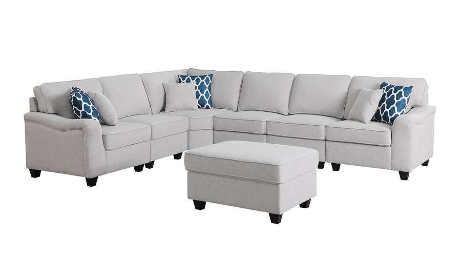 Lilola Home - Leo Light Gray Linen 7Pc Modular L-Shape Sectional Sofa and Ottoman - 89121-13 veiw 2