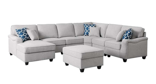 Lilola Home - Leo Light Gray Linen 7Pc Modular L-Shape Sectional Sofa Chaise and Ottoman - 89121-14 veiw 2