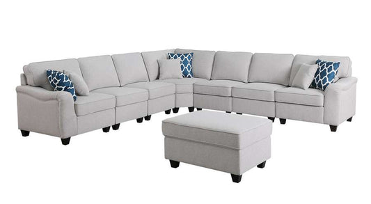Lilola Home - Leo Light Gray Linen 8Pc Modular L-Shape Sectional Sofa and Ottoman - 89121-12 veiw 2