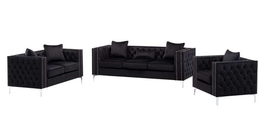 Lilola Home - Lorreto Black Velvet Fabric Sofa Loveseat Chair Living Room Set - 89714 veiw 2