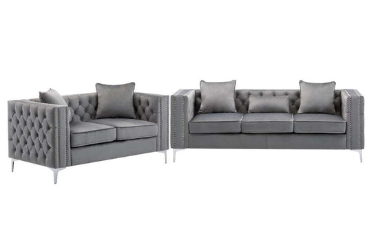 Lilola Home - Lorreto Gray Velvet Fabric Sofa Loveseat Living Room Set - 89715-SL veiw 2