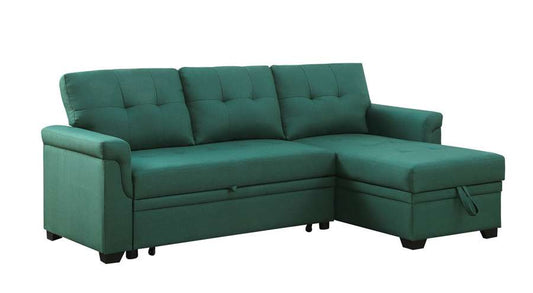 Lilola Home - Lucca Green Linen Reversible Sleeper Sectional Sofa with Storage Chaise - 81340GN veiw 2