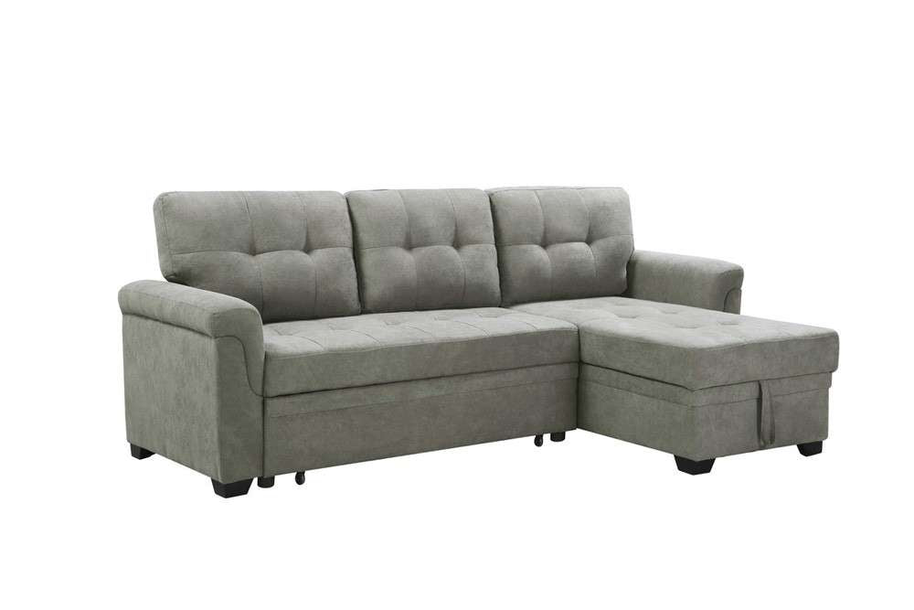 Lilola Home - Lucca Light Gray Fabric Reversible Sectional Sleeper Sofa Chaise with Storage - 89144 veiw 1