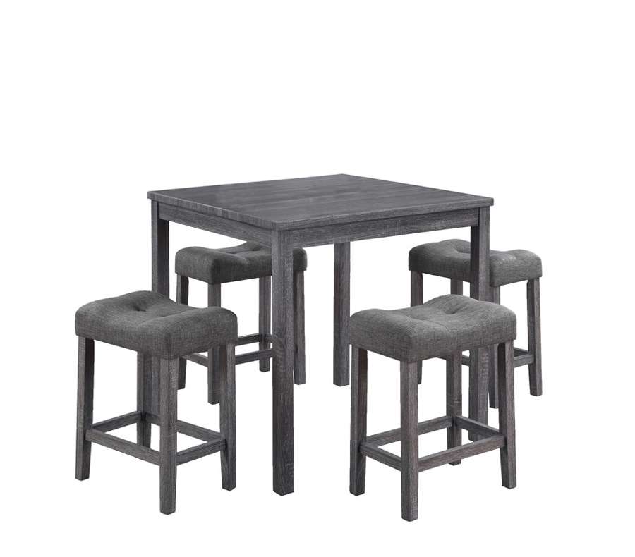 Lilola Home - Lucian Gray 5 Piece Counter Height 36in Pub Table Set with Tufted Gray Linen Stools - 30013 veiw 4
