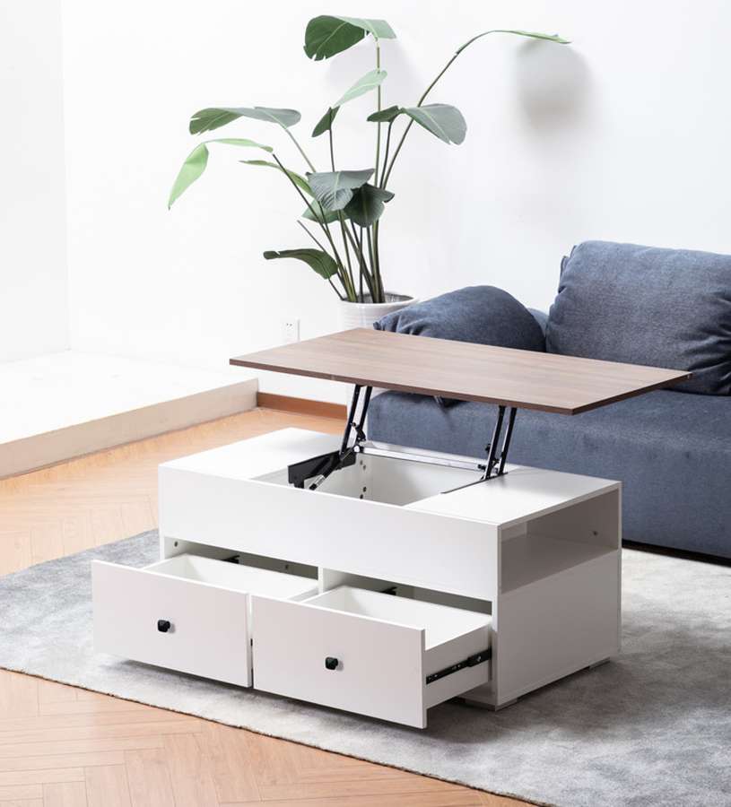Lilola Home - Luna White Coffee Table with Brown Walnut Finish Lift Top, 2 Drawers, and 2 Shelves - 98877 veiw 6