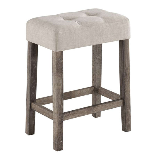 Lilola Home - Lux Brown 3 Piece Counter Height 36in Pub Table Set with Tufted Creamy White Linen Stools - 30010 veiw 2