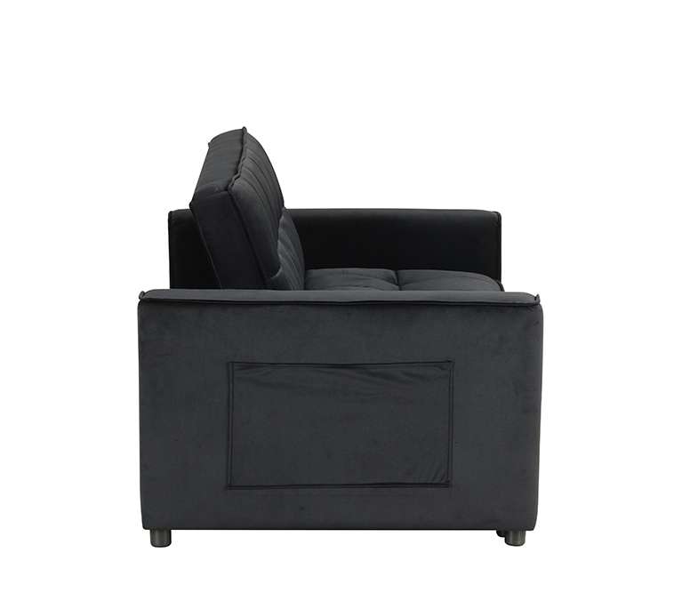 Lilola Home - Maeve 53.5inW Black Velvet Convertible Sleeper Loveseat with Tufting and Side Pocket - 81418 veiw 9