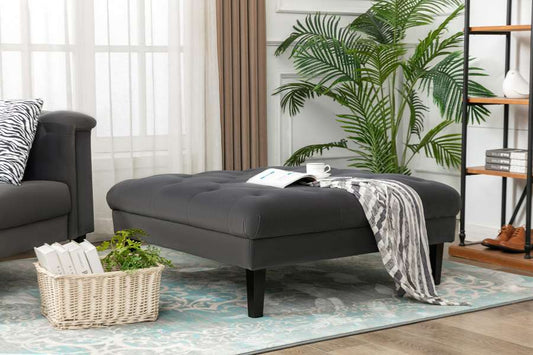 Lilola Home - Mary Dark Gray Velvet Tufted Ottoman - 89223-O veiw 2