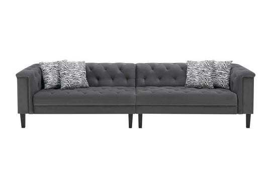 Lilola Home - Mary Dark Gray Velvet Tufted Sofa With Accent 4 Pillows - 89223-S veiw 2