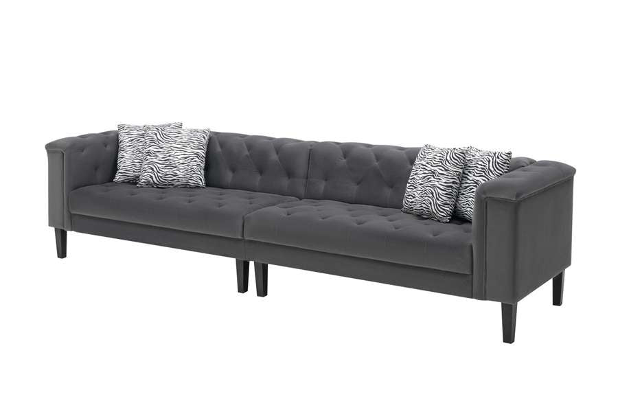 Lilola Home - Mary Dark Gray Velvet Tufted Sofa With Accent 4 Pillows - 89223-S veiw 4