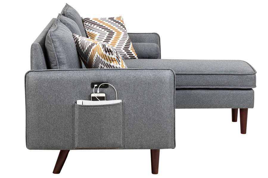 Lilola Home - Mia Gray Sectional Sofa Chaise with USB Charger & Pillows - 89628 veiw 6
