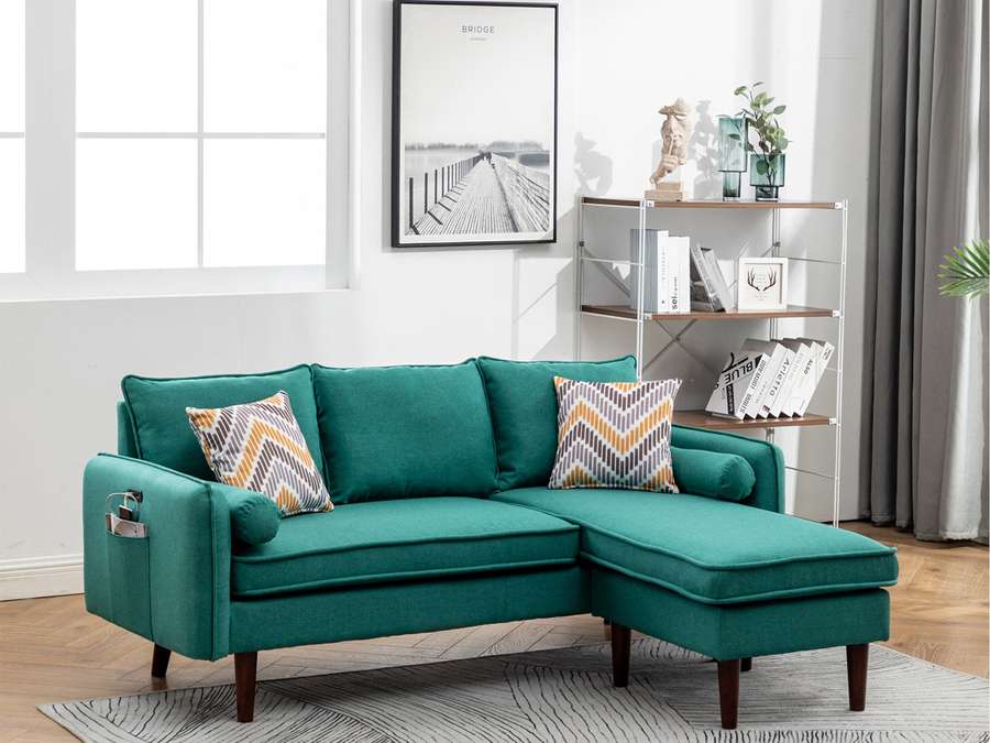 Lilola Home - Mia Green Sectional Sofa Chaise with USB Charger & Pillows - 89628GN veiw 5