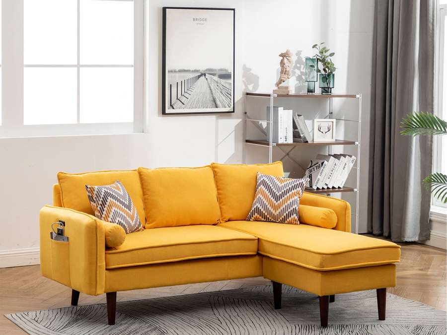 Lilola Home - Mia Yellow Sectional Sofa Chaise with USB Charger & Pillows - 89628YW veiw 5