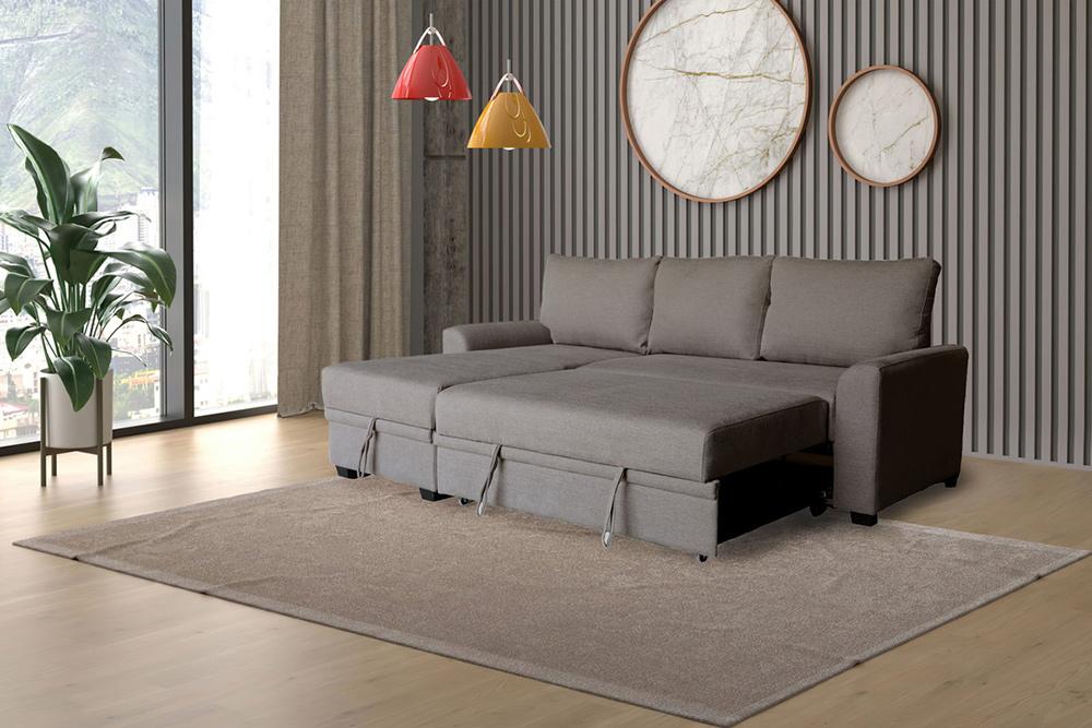 Lilola Home - Namir 90.5inW Gray Flannel Fabric Sleeper Sectional with Left-Facing Storage Chaise in Gray - 81551 veiw 1