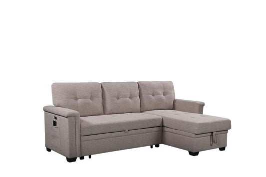 Lilola Home - Nathan Light Gray Reversible Sleeper Sectional Sofa with Storage Chaise, USB Charging Ports and Pocket - 881380 veiw 2
