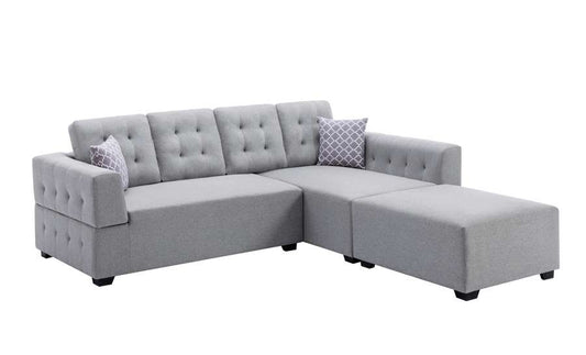 Lilola Home - Ordell Light Gray Linen Fabric Sectional Sofa with Right Facing Chaise Ottoman and Pillows - 89717LG veiw 2