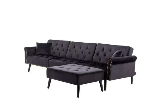 Lilola Home - Piper Black Velvet Sofa Bed with Ottoman and 2 Accent Pillows - 87842BK veiw 2