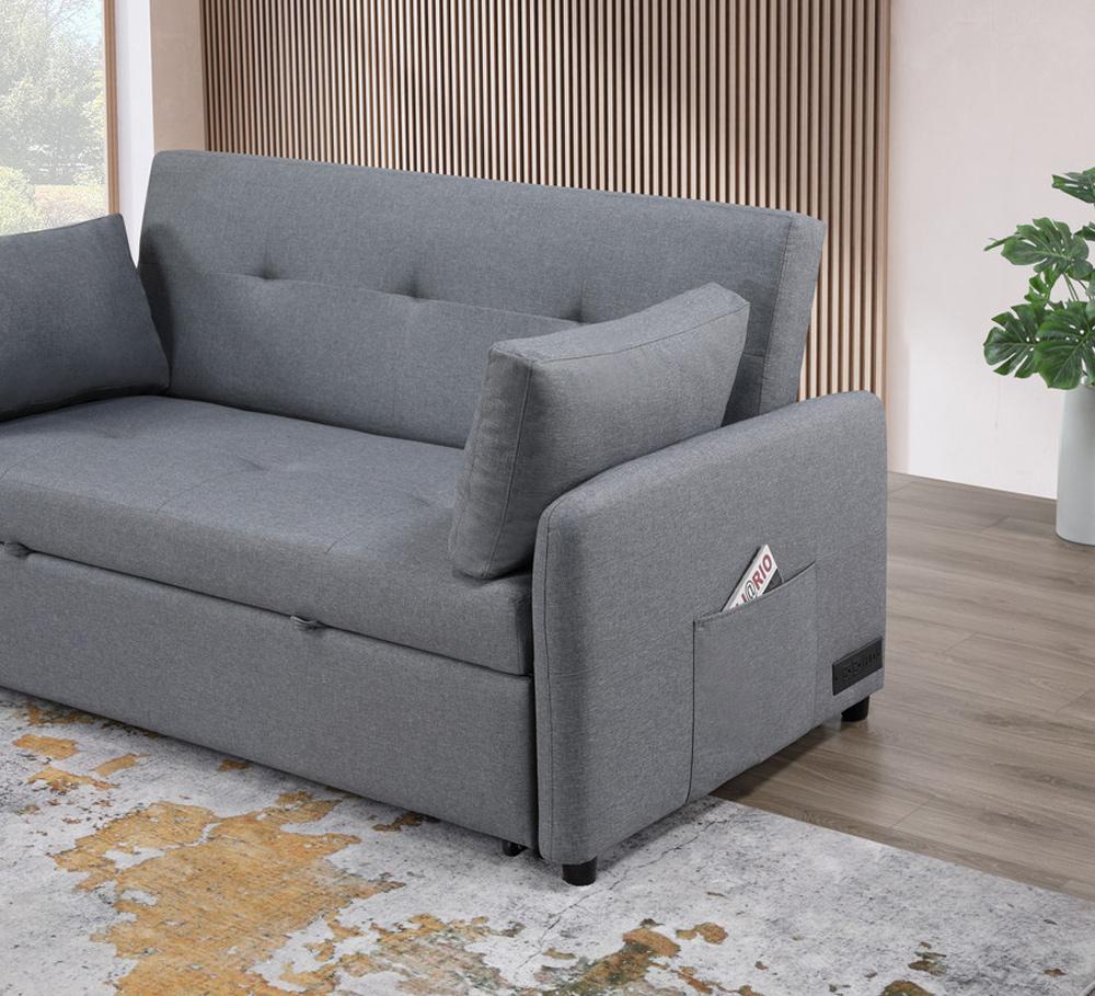 Lilola Home - Radella 69inW Gray Linen Convertible Sleeper Loveseat with USB Ports, Power Sockets, Pockets, Pillows, Tufting - 81630 veiw 6