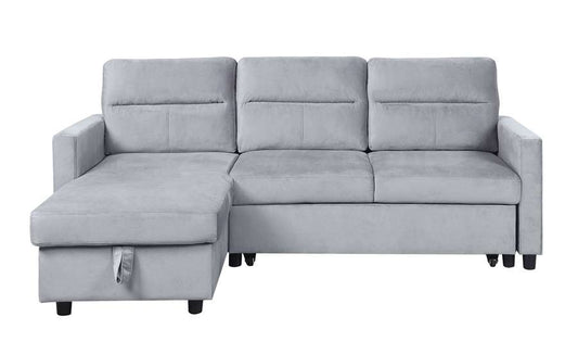 Lilola Home - Ruby Light Gray Velvet Reversible Sleeper Sectional Sofa with Storage Chaise and Side Pocket - 889331LG veiw 2