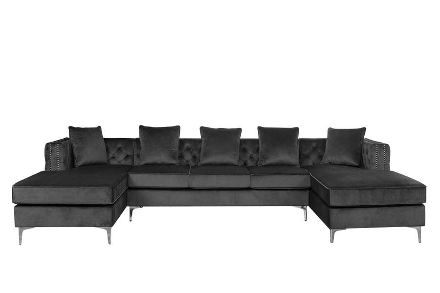 Lilola Home - Ryan Dark Gray Velvet Double Chaise Sectional Sofa with Nail-Head Trim - 87841 veiw 5
