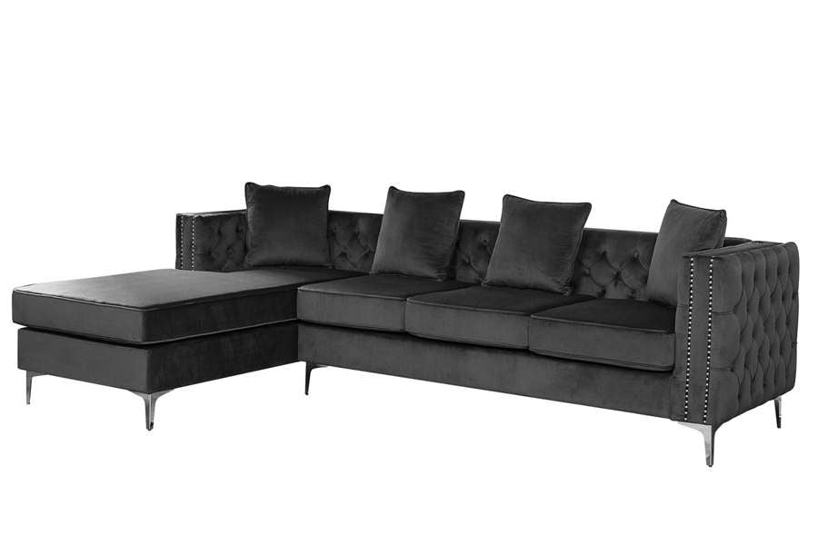 Lilola Home - Ryan Dark Gray Velvet Reversible Sectional Sofa Chaise with Nail-Head Trim - 87840 veiw 5