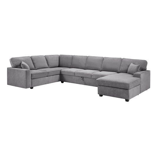 Lilola Home - Samara 137inW Gray Chenille Sectional Sofa with Right-Facing Chaise, Underseat Storage, Throw Pillows in Gray - 81620 veiw 2
