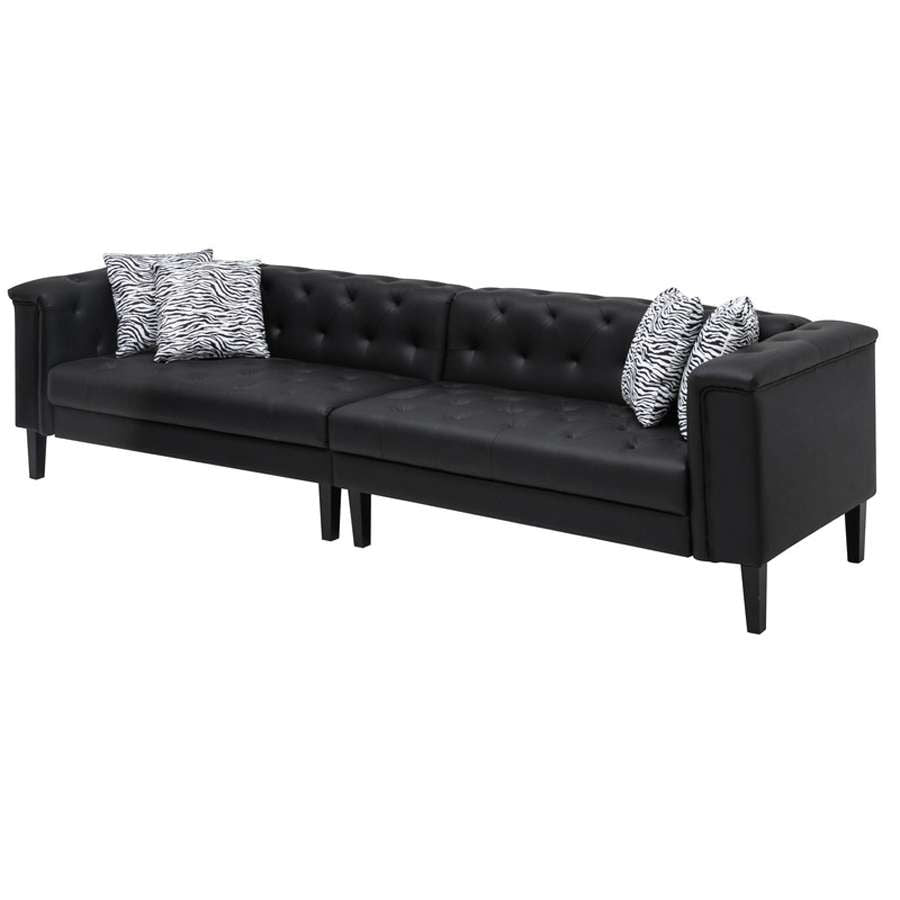 Lilola Home - Sarah Black Vegan Leather Tufted Sofa With 4 Accent Pillows - 89224-S veiw 3