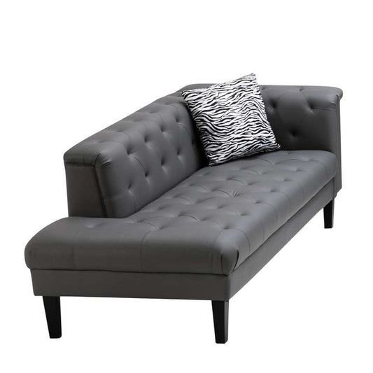 Lilola Home - Sarah Gray Vegan Leather Tufted Chaise With 1 Accent Pillow - 89225-CH veiw 2