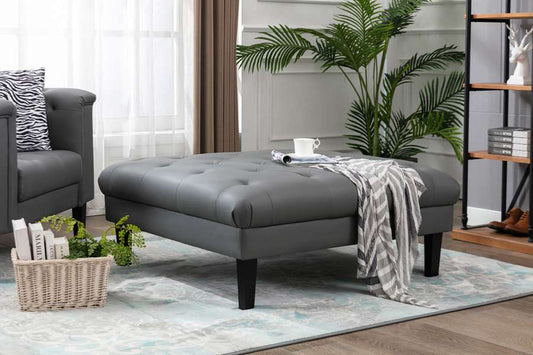 Lilola Home - Sarah Gray Vegan Leather Tufted Ottoman - 89225-O veiw 2