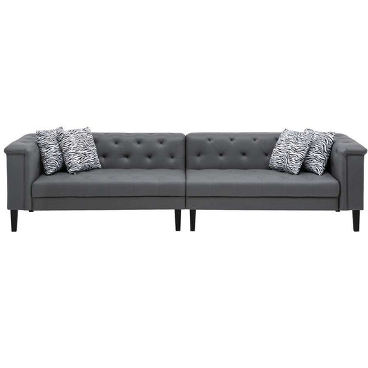 Lilola Home - Sarah Gray Vegan Leather Tufted Sofa With 4 Accent Pillows - 89225-S veiw 2
